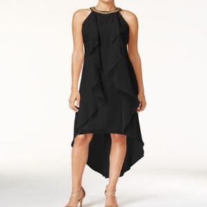Thalia Sodi Chiffon Asymmetrical Cocktail Black Sleeveless Dress